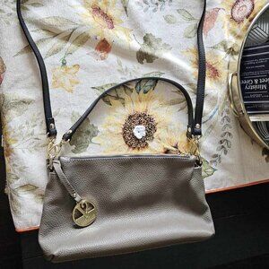 Leather Valentina silver crossbody with gold accents